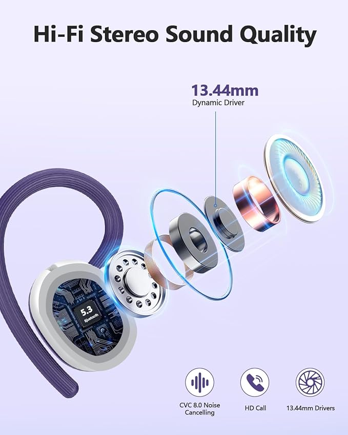 hadbleng Wireless Bluetooth Earbuds Sport 128H Playtime Bluetooth 5.3 Headphones with LED Display Powerful Bass Over Ear Earphones with Earhooks IP7 Waterproof
