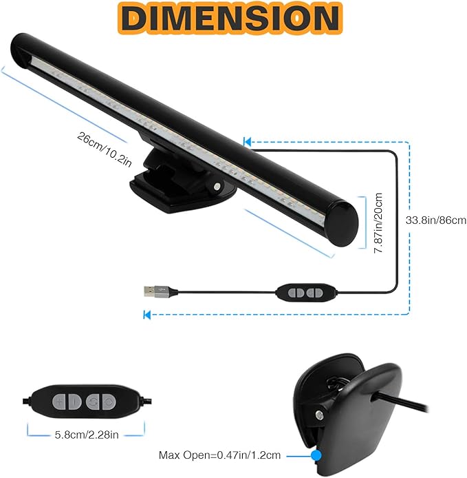Monitor Light, Screen Light Bar Computer e-Reading LED Task Lamp, 3 Color Modes LightBar, 10 Brightness, USB Powered Monitor Lamp