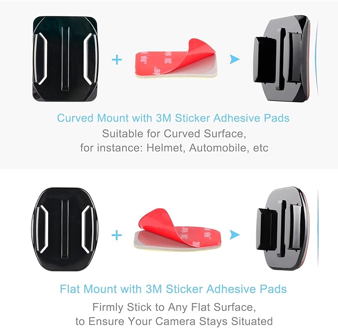 HSU Universal Rotary Extension Mount Set for GoPro AKASO Campark Osmo Action, GoPro Extension Arm with Quick Release Buckle Clip Basic Base Mount Adhesive Mount and Thumb Screw for Action Cameras
