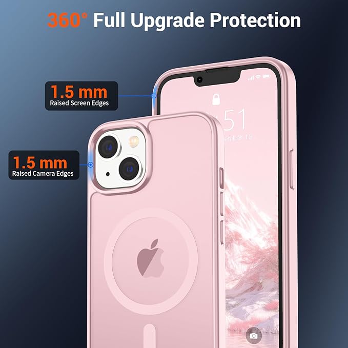 SUPFINE Magnetic for iPhone 15 Plus Case & iPhone 14 Plus Case (Compatible with MagSafe)(Military Grade Drop Protection) Translucent Shockproof Phone Cover,Light Pink