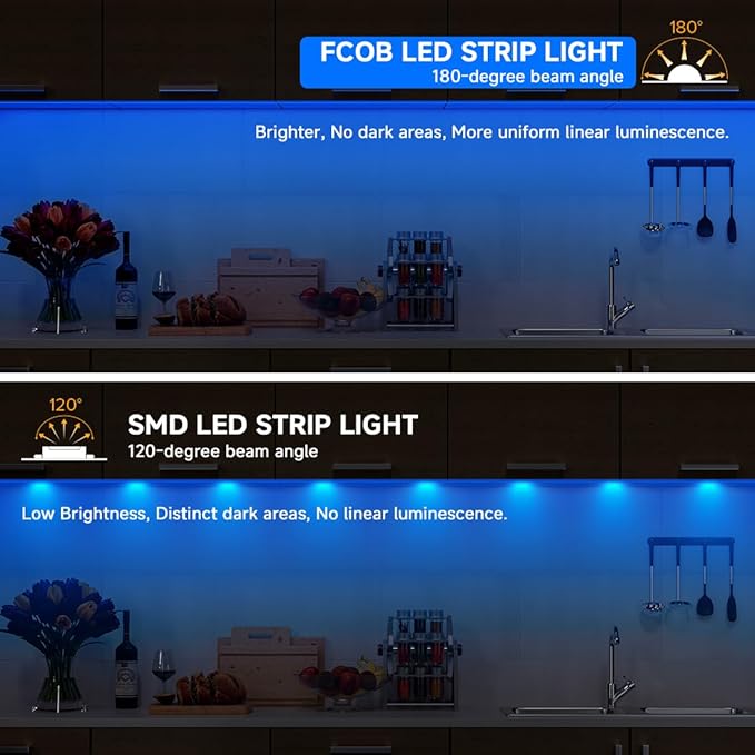 BTF-LIGHTING FCOB COB FOB LED Strip Lights 5V USB Powered 3.28FT 320LEDs Blue Color 8mm Width Dimmable CRI 90+ with 3M Tape Flexible High Density for 3D Printer TV Backlight PC DIY Decor