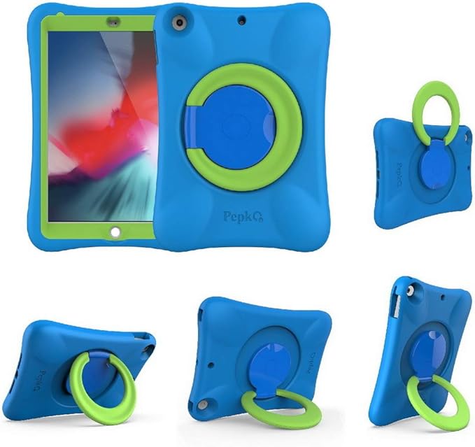 Kids Case for iPad, Shockproof Cover for 9.7” iPad 6th/5th Generation (2018/2017) / iPad Air 2 / iPad Air, Lightweight Full Body Protective with Foldable Handle/Stand Boy (Blue+Green)