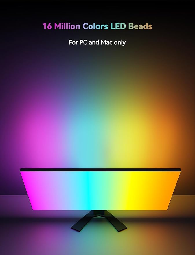 Monitor LED Backlights for PC/Mac, LED Strip Lights that Sync with Screen Color or Music, Computer Light Bar Behind Monitor, LEDs for Desk Gaming, USB Interface, Software Control (32 in)