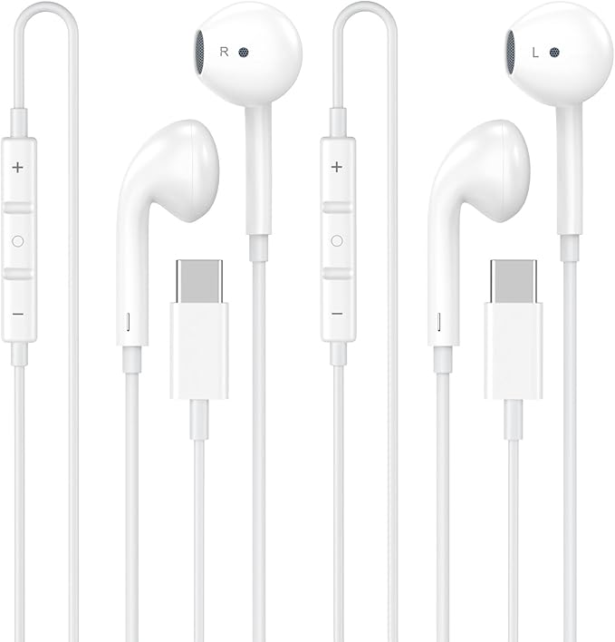 [Apple MFi Certified] USB C Headphones for iPhone 17 16, 2 Pack Wired Earbuds/Headphones USB C with Built-in Remote to Control Music, Phone Calls, and Volume for iPhone 17 16 15 Pro Max, Galaxy, Pixel