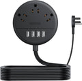 Flat Extension Cord 10 ft, NTONPOWER Ultra Thin Flat Plug Power Strip with 4 USB Ports & 3 Outlets, Wall Mountable, Desktop Power Strip, Compact for Home Office, Travel, Dorm Room Essentials, Black