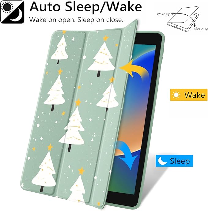 JOYLAND Cute Christmas Tree Case for iPad Pro 11" 4th/3rd/2nd/1st Generation (2022/2021/2020/2018), Clear Acrylic Hard Back Green Case with Pencil Holder Trifold Stand Tablet Cover