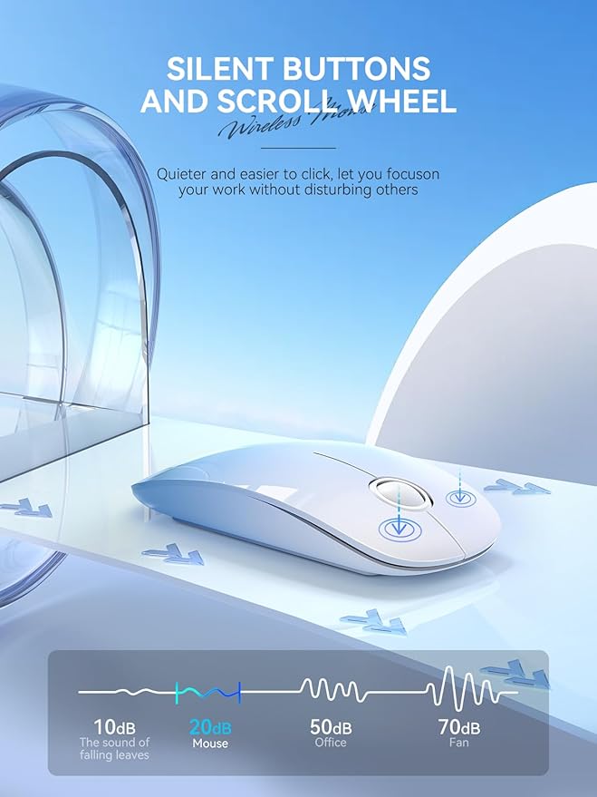 RAPIQUE Bluetooth Wireless Mouse - (BT5.1+USB) Dual Connectivity, Quiet Click, Low Power, and 1600 DPI, Portable Cordless Mouse for Laptop, MacBook Pro/Air, iPad (Gradient Sky Blue)