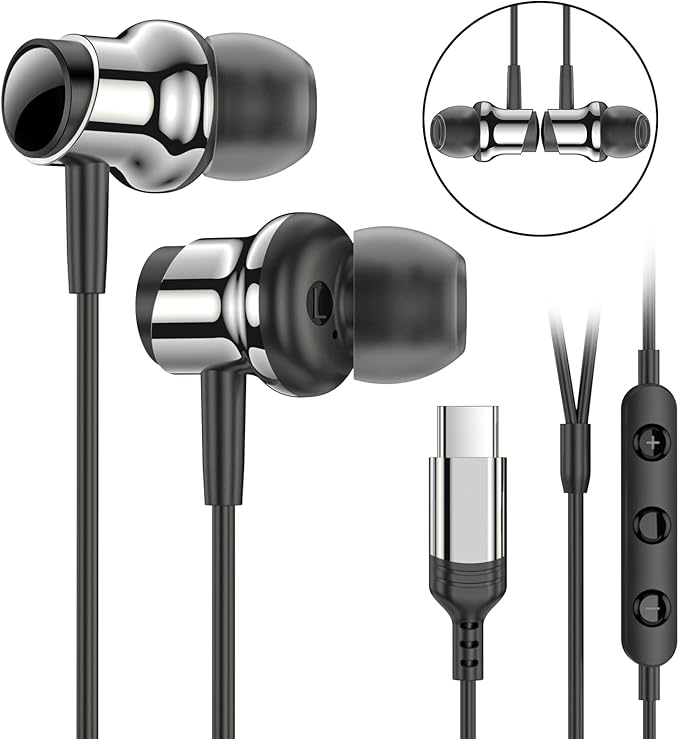 USB C Headphones for Samsung S26 S25 S24 S23 S22 A16 A56 Wired Earbuds USB C Magnetic in-Ear Type C Earphone with Mic Volume Control Stereo Noise Canceling Headphones for iPhone 17 16 15 Pro Max Pixel