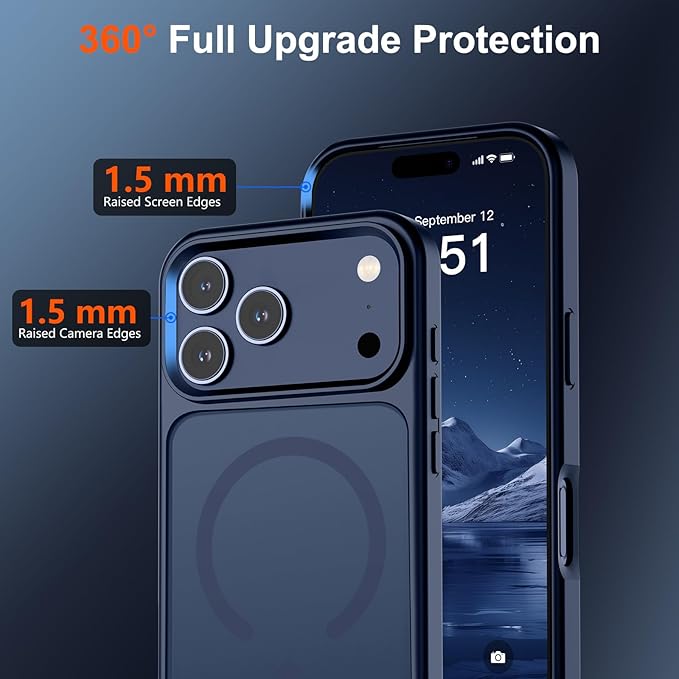 SUPFINE Magnetic for iPhone 17 Pro Max Case (Compatible with MagSafe)(Military Grade Drop Protection) Translucent Matte Shockproof with Anti-Fingerprint Phone Cover,Dark Blue