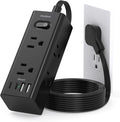 3Ft Extension Cord with Multiple Outlets, Flat Plug Power Strip Surge Protector with 3 Ft Cord, 6 Outlet 4 USB Ports (2 USB C), Multi Outlet Wall Plug for Travel, College, Dorm Room Essentials(Black)