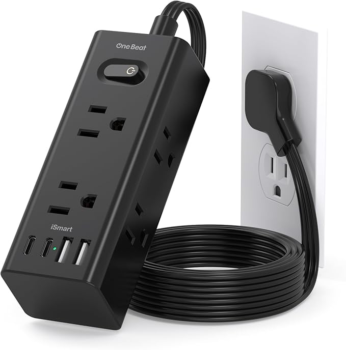 3Ft Extension Cord with Multiple Outlets, Flat Plug Power Strip Surge Protector with 3 Ft Cord, 6 Outlet 4 USB Ports (2 USB C), Multi Outlet Wall Plug for Travel, College, Dorm Room Essentials(Black)