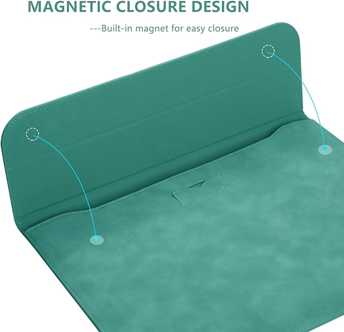 Megoo 15" Slim Laptop Case Sleeve with Stand for Samsung Galaxy Book 15.6", MacBook Air 15.3"/Pro 16.2", Microsoft Surface Laptop 7/6/5 15.6", Leather Case for 15" 16" Chromebook Notebook(Cyan)