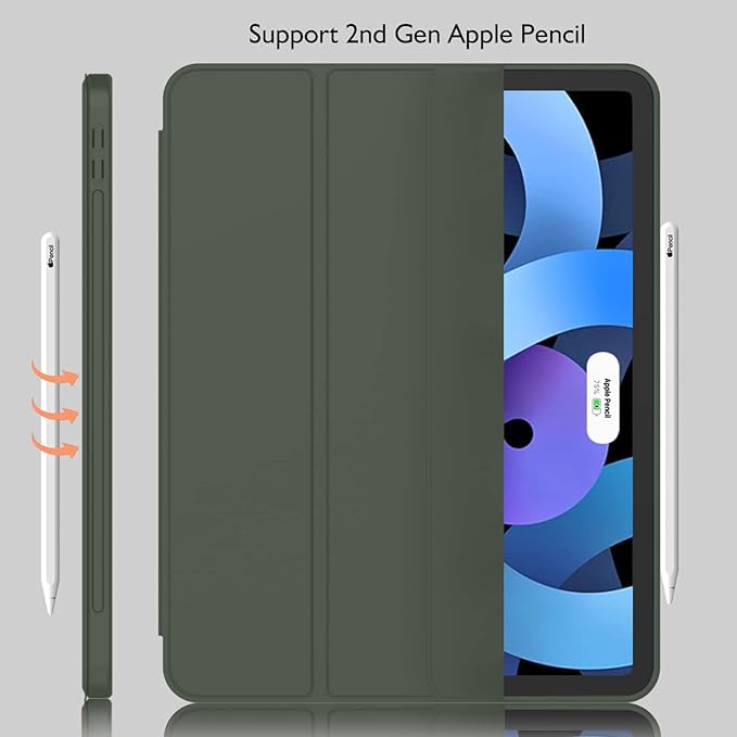 iMieet iPad Air 11 Inch Case M4/M3/M2(2026/2025/2024), iPad Air 5th/4th Generation Case 2022/2020 10.9 Inch with Pencil Holder,Trifold Stand Smart Case with Soft TPU Back(Dark Green)