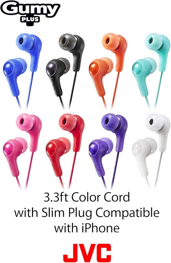 JVC Gumy in Ear Earbud Headphones, Powerful Sound, Comfortable and Secure Fit, Silicone Ear Pieces S/M/L - HAFX7R Red