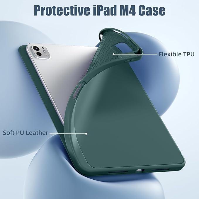 Kidopire New Compatible with iPad Pro 11 Inch Case (M4 2024/M5 2025) with Pencil Holder, Smart Cover with Protective Trifold Stand & Soft TPU Back, Auto Wake/Sleep, Support Pencil Pro, Pine Green