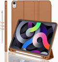 iMieet iPad Air 11 Inch Case M4/M3/M2(2026/2025/2024), iPad Air 5th/4th Generation Case 2022/2020 10.9 Inch with Pencil Holder,Trifold Stand Smart Case with Soft TPU Back(Brown)