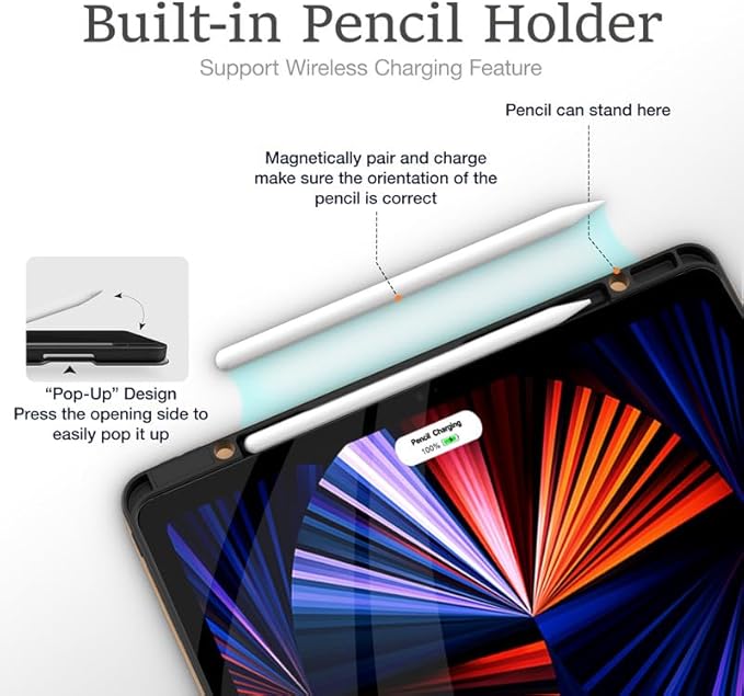 Premium PU Leather Case for iPad Pro 12.9 Inch (M2, 3rd/4th/5th/6th Gen) Multi-Angle Folio Cover with Pencil Holder & Card Pocket, Auto Wake/Sleep Slim Protective Tablet Case, Brown