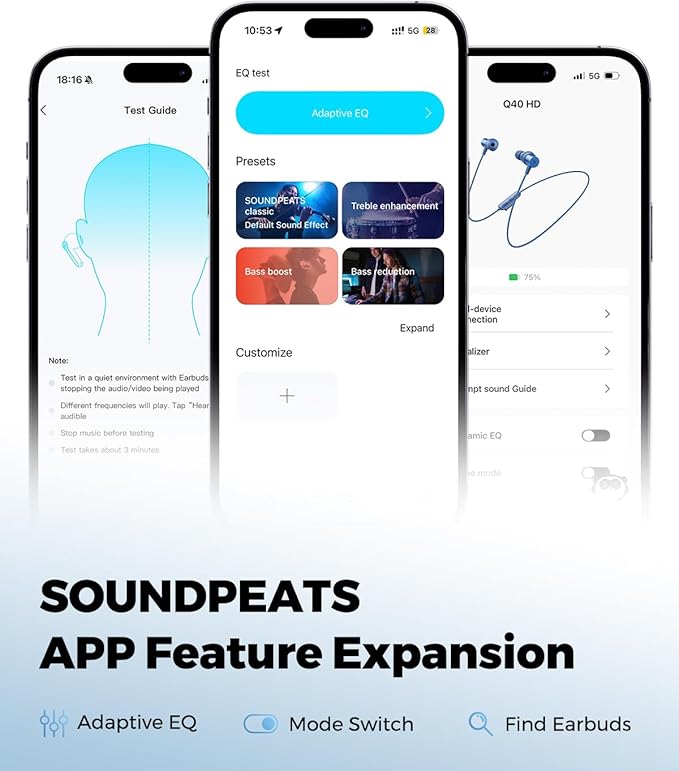 SoundPEATS Q40 HD Sports Neckband Headphones with LDAC Hi-Res Audio & Bluetooth 6.0 Stable Connection, IP67 Waterproof Wireless Earbuds, 20H Playtime for Running Gym, Fast Charge Dual Pairing,Blue