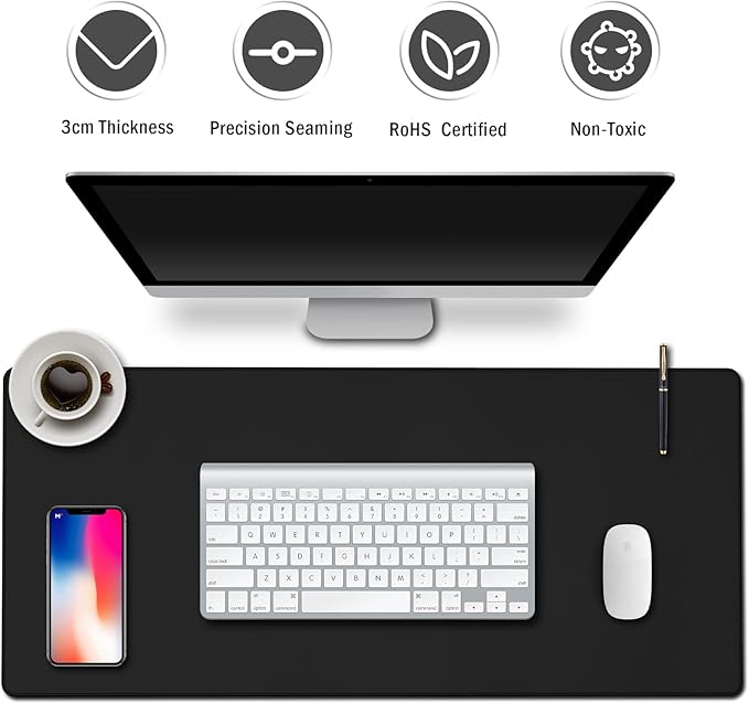 Gaming Mouse Pad Large XXL Extended Desk Mat with Non-Slip, Special-Textured Surface, Stitched Edges for Gaming and Office Home - Black