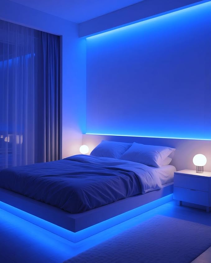 Aclorol COB LED Strip Light 1M 5V Flexible Blue LED Strip Lights for Bedroom with 1M USB Powered Cable Not Dimmable for Kitchen Cabinet Gaming Room Indoor DIY Decoration 320LEDs/M CRI85+