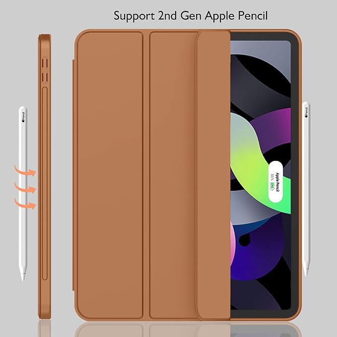 iMieet iPad Air 11 Inch Case M4/M3/M2(2026/2025/2024), iPad Air 5th/4th Generation Case 2022/2020 10.9 Inch with Pencil Holder,Trifold Stand Smart Case with Soft TPU Back(Brown)