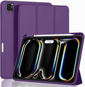 ZryXal iPad Pro 11 Inch Case (M5) 2025/ (M4) 2024 (Model: A2836/A2837/A3006), Trifold Stand Smart Cover with Pencil Holder and Soft TPU Back, Auto Wake/Sleep (Dark Purple)