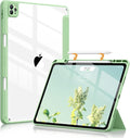 Soke Case for iPad Pro 12.9 Inch (6th/5th/4th/3rd Generation, 2022/2021/2020/2018) - Pencil Holder + Auto Sleep/Wake + Camera Protection, Transparent Shockproof Back Cover,Matcha Green