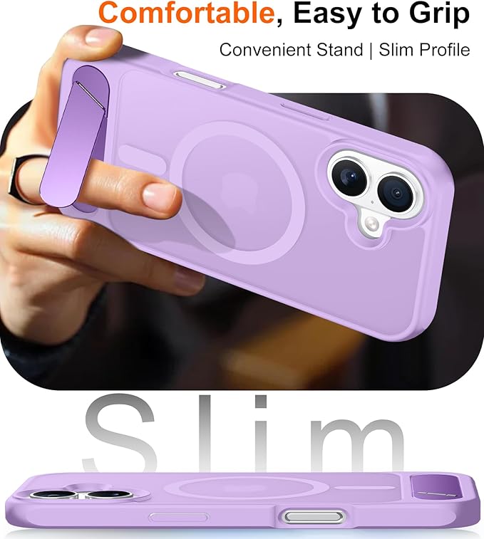 Magnetic Compatible with iPhone 16 Case, [Built-in Invisible Kickstand][Compatible with MagSafe][Military Grade Shockproof] Slim Translucent Matte Phone Case for iPhone 16 6.1"