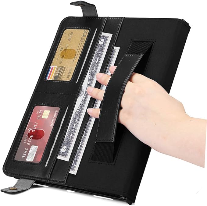 Handbag Case for iPad mini 7 2024 8.3" / Mini 6 2021, Techcircle Folio Stand PU Leather Crossbody iPad mini Cover with Hand Strap+Shoulder Strap, Multi-Card Slots Envelope Pocket Wallet Case, Black