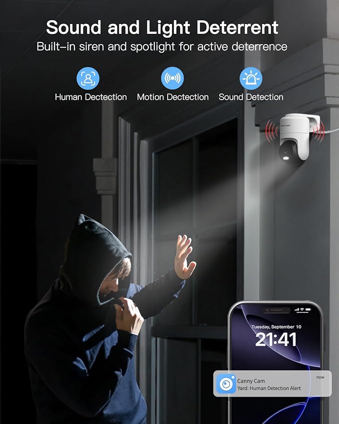 VIMTAG Pan/Tilt Outdoor Security Camera, 2.5K 4MP WiFi Home CCTV Camera, 360° View & Motion Tracking, Color Night Vision, 2-Way Audio, AI Detection Alarm, IP66, Cloud & SD Card Storage, Works w/Alexa