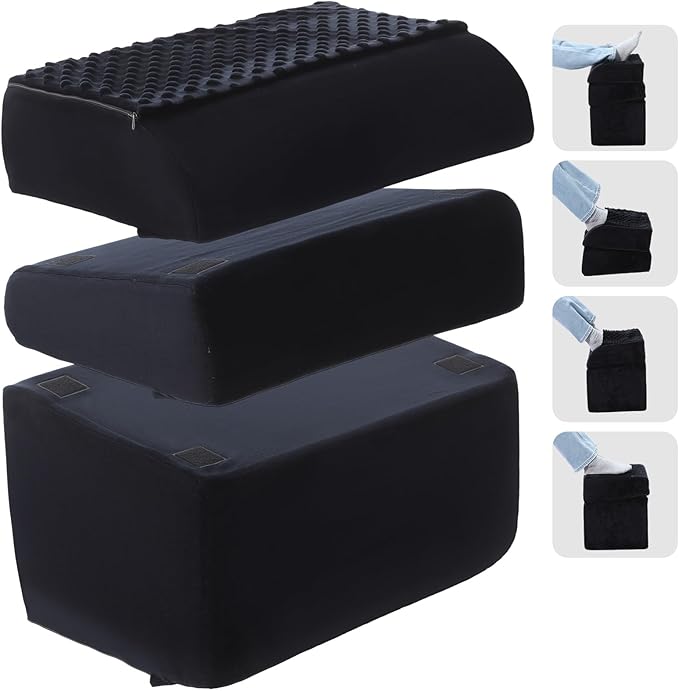 Novabright Foot Rest Under Desk, 3 Height Adjustable Ergonomic Foot Stool with Gel Textured Top and Cozy Pocket, Non-Slip Foam Footrest for Office Home Car(17" X 11" X 17",Cambered,Black)