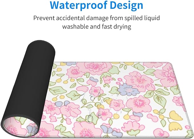 Cute Flowers Pink Floral Gaming Mouse Pad Large XL Desk Mat Long Extended Pads Big Mousepad for Home Office Decor Accessories 31.5 X 11.8 Inch