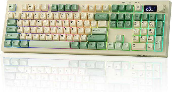 EPOMAKER Aula S102 PRO Membrane Gaming Keyboard with TFT Screen, Volume Knob & Number Pad, BT/2.4G/USB, RGB Backlit, Creamy Silicone Structure, Silent Keyboard for PC Game/Office (Yellow)