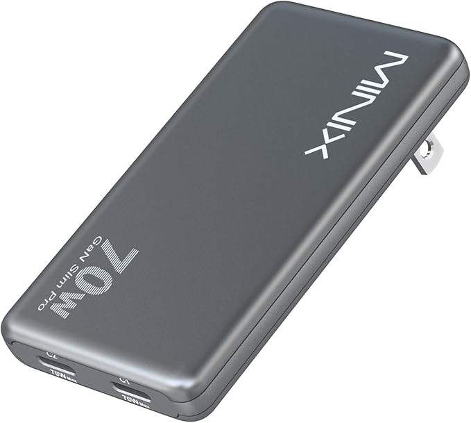 MINIX 70W Flat USB C Wall Charger Block, Slim & Flodable Dual Type C GaN Charger Plug Fast Charging for iPhone 17/16/15 Series, MacBook Air, iPad Pro, Galaxy S25/S24, Pixel 10/9, Steam Deck