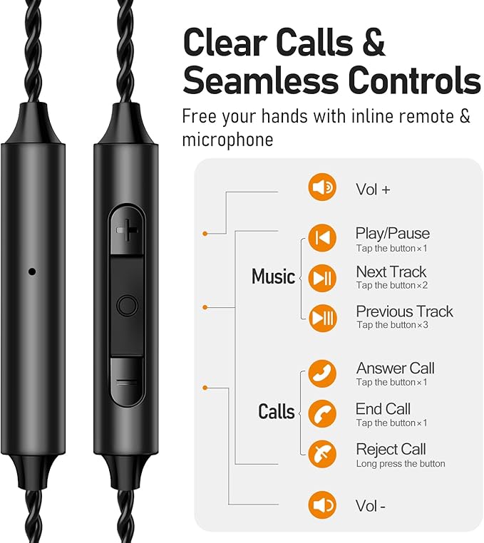 Vibes 202M Wired Earbuds - HiFi in Ear Monitor Headphones - Noise Isolating Ear Buds w/ Mic - Clear Sound, Deep Bass & Comfort-Fit Gaming Earphones - MMCX to 3.5mm & Silver Plated Cord, Carrying Case