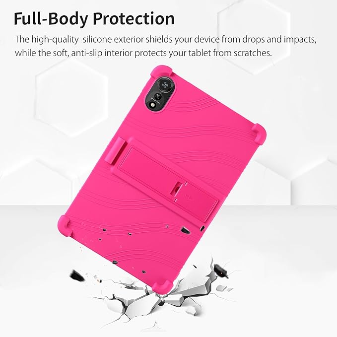 for Nexall N90 Tablet Case 12Inch, Shockproof Four Corner Airbag Protection,Soft Silicone Edge Cover with Built-in Stand,Heavy Duty Protective Sleeve for Nexall N90,Rose Red