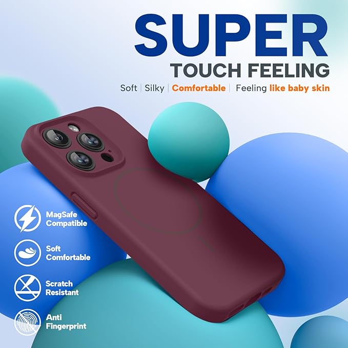Miracase Magnetic for iPhone 15 Pro Case, [Soft Anti-Scratch Microfiber Lining], Magnetic for MagSafe, Liquid Silicone Shockproof Drop Protection Phone Case for 15 Pro, Wine Red