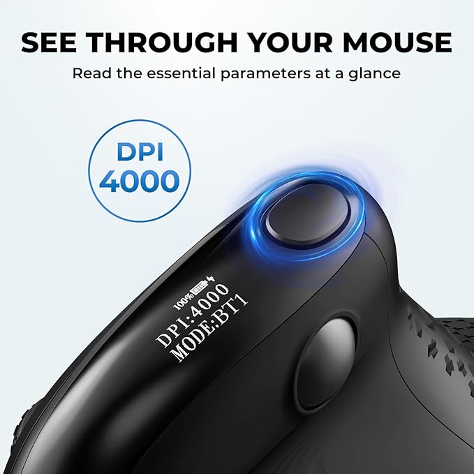 DELUX Seeker Ergonomic Mouse Wireless, Vertical Mouse with OLED Screen, 6 Buttons&Thumb Wheel Function, Silent Click, Up to 7200DPI, Programmable, Rechargeable, BT/2.4G/Wired, RGB Light(M618XSD-Black)