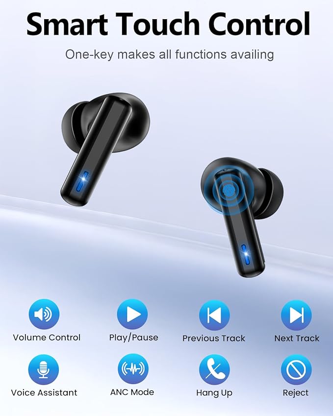 ZIUTY Wireless Earbuds Bluetooth Headphones, ANC/ENC Noise Cancelling, Ear Buds with Multifuntional Touch Screen, 40H Stereo Sound for Sports, IPX7 Clear Calls, 5 EQ for iOS Android (Obsidian)