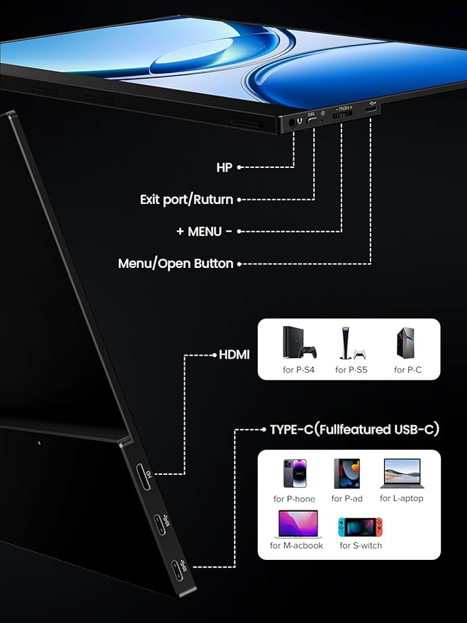 UPERFECT 4K OLED Portable Monitor, 13.3" UHD 3840x2160 Laptop Display, 150% sRGB, 500 Nits, 1ms Response, Ultra-Slim Aluminum Design, Travel Monitor for PC, Phone, Game Console - UColor O Lite