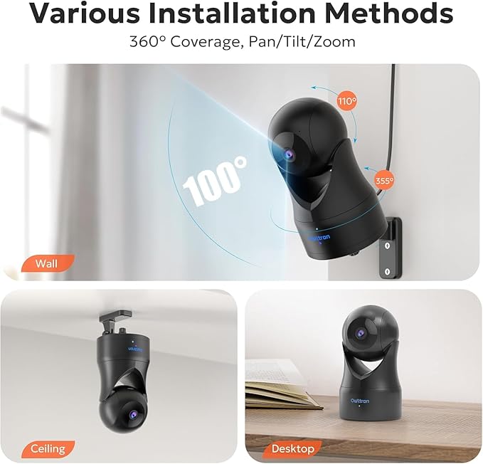 owltron Indoor Camera 2K, 360 Cameras for Home Security with Motion Detection, Baby Monitor with Phone App, 2.4G WiFi Pet Cam with Night Vision & 2-Way Audio