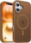 Magnetic for iPhone 16 Case, [Compatible with MagSafe][Military-Grade Drop Protection][Anti-Yellowing] Shockproof Protective Translucent Matte Cover for iPhone 16 Phone Case,Brown