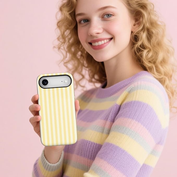 Magnetic for iPhone 17 Air Case Cute Stripes Phone Case, Shockproof Slim TPU and Hard PC Protective Phone Cover Compatible with MagSafe Designed for Women Girls, Pink and White