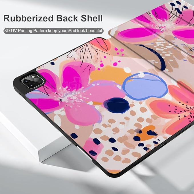 DONGKE Case for 2022/2021/2020/2018 iPad Pro 11 inch Gen 4/3/2/1 - Slim Protective Case - Built in Pencil Holder Support Charging - Trifold Stand & Sleep/Wake Cover - Floral Artistic
