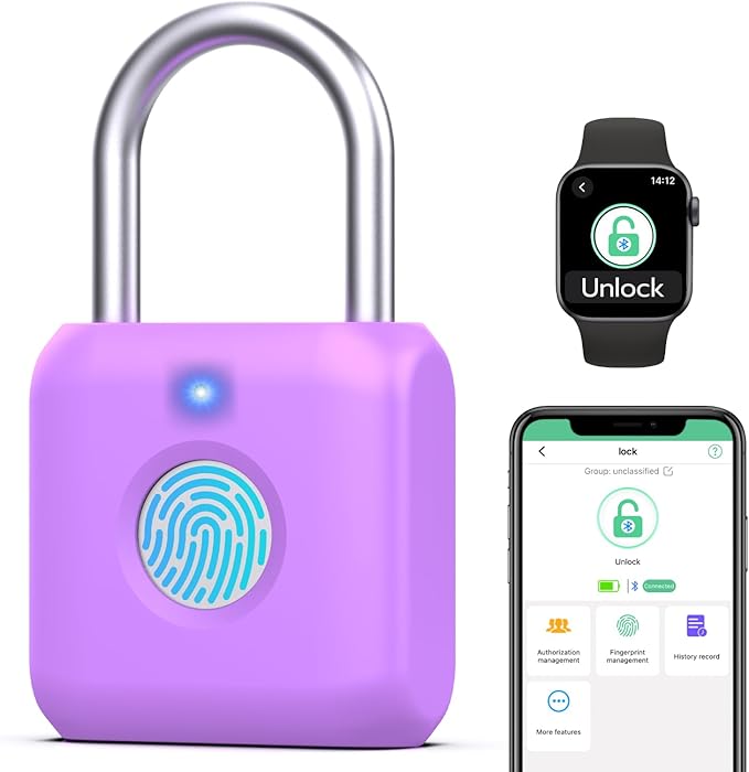 Fingerprint Padlock,Smart Padlock APP Control,Gym Locker Lock,Fingerprint Lock USB Rechargeable for Gym Locker,Locker, School,Storage Purple