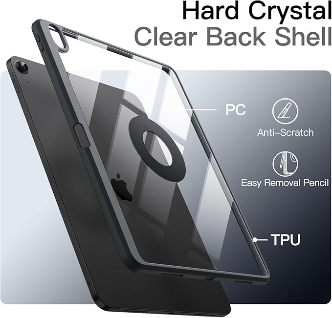 JETech Magnetic Detachable Case for iPad Air 13-Inch M4/M3/M2 (2026/2025/2024) with Pencil Holder, Removable Rotating Clear Cover, Portrait/Landscape Stand with Raised Screen View (Space Gray)