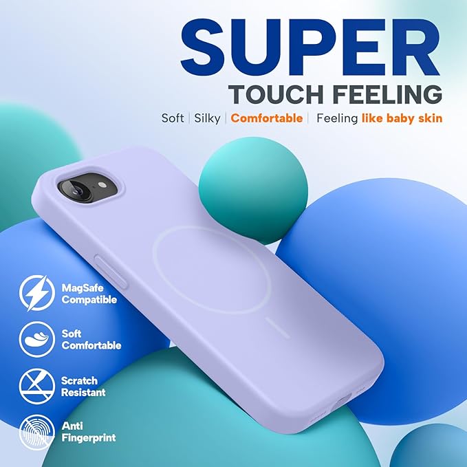 Miracase Magnetic for iPhone 17e Case & iPhone 16e Case, [Soft Anti-Scratch Microfiber Lining], Compatible with MagSafe, Silicone Shockproof Protection Phone Case for iPhone 17e/16e, Light Purple