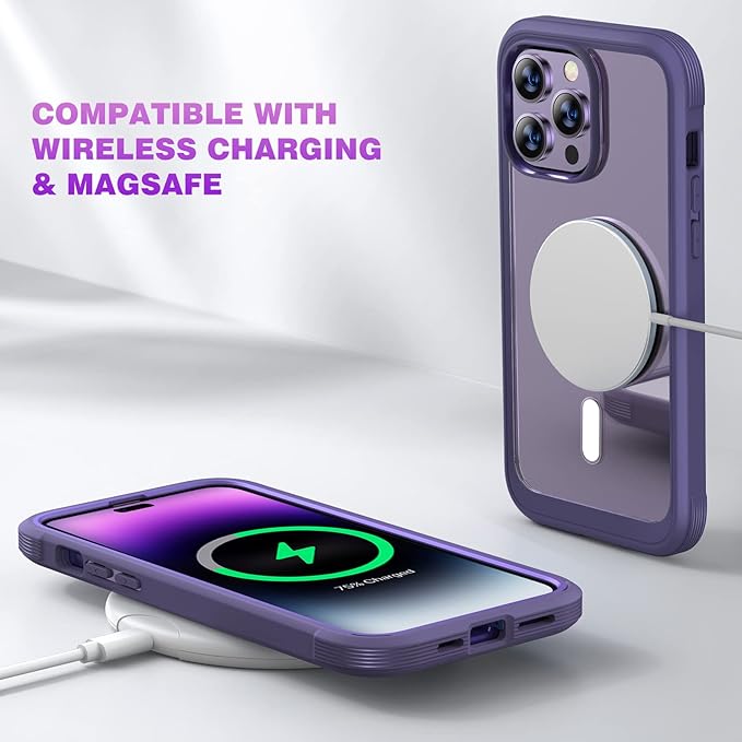 Diaclara Magnetic Designed for iPhone 14 Pro Max Case, Full Body Rugged Case with Built-in Privacy Touch Sensitive Anti-Scratch Screen Protector, with Camera Lens Protector (Purple)
