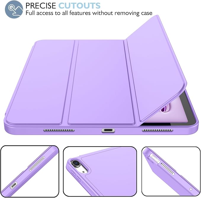 iMieet iPad Air 11 Inch Case M4/M3/M2(2026/2025/2024), iPad Air 5th/4th Generation Case 2022/2020 10.9 Inch with Pencil Holder,Trifold Stand Smart Case with Soft TPU Back(Violet)
