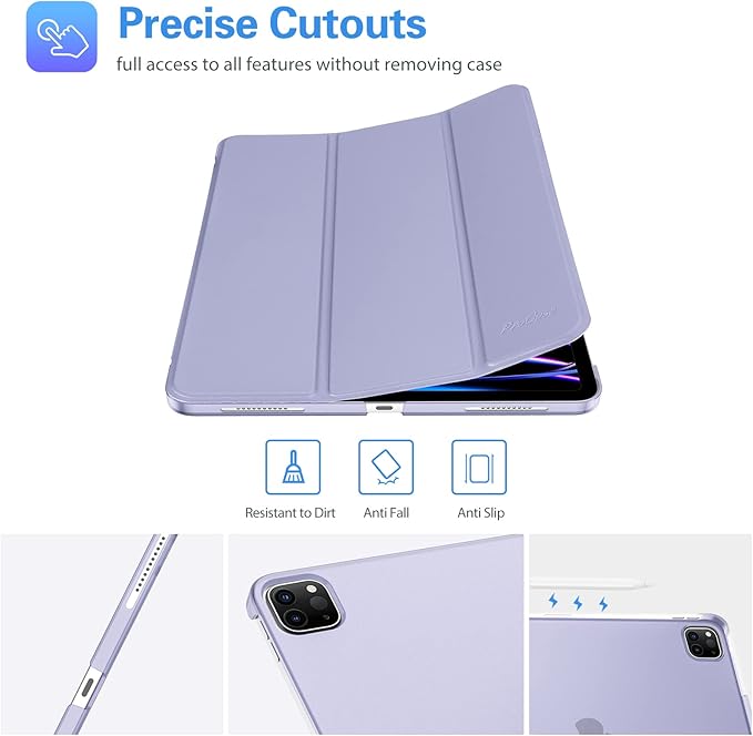 ProCase for iPad Pro 11 Inch Case 2022/2021/2020/2018(4th/3rd/2nd/1st Generation), iPad Pro 11" Slim Stand Hard Back Cover Shell Smart Folio Compatible with Pencil/Support Auto Wake/Sleep -Lightpurple